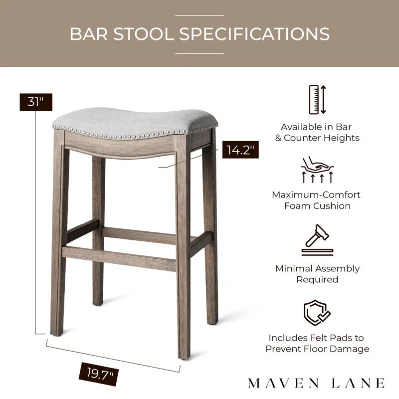Maven Lane Maven Lane Adrien Backless Saddle Kitchen Stool with Fabric Upholstery