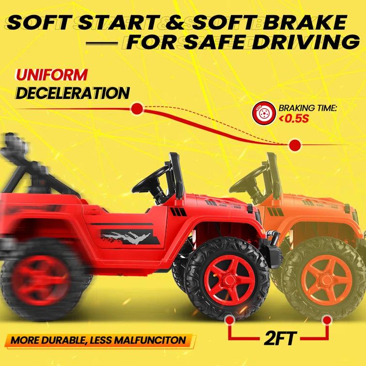 Ancheer Alex 24V 4WD//2WD Ride On Jeep Truck,2 Seater Kids UTV With 4X200w Powerful Engine,Remote Control,Bluetooth,20 Wide Seat,Vehicles for Kids Toddlers