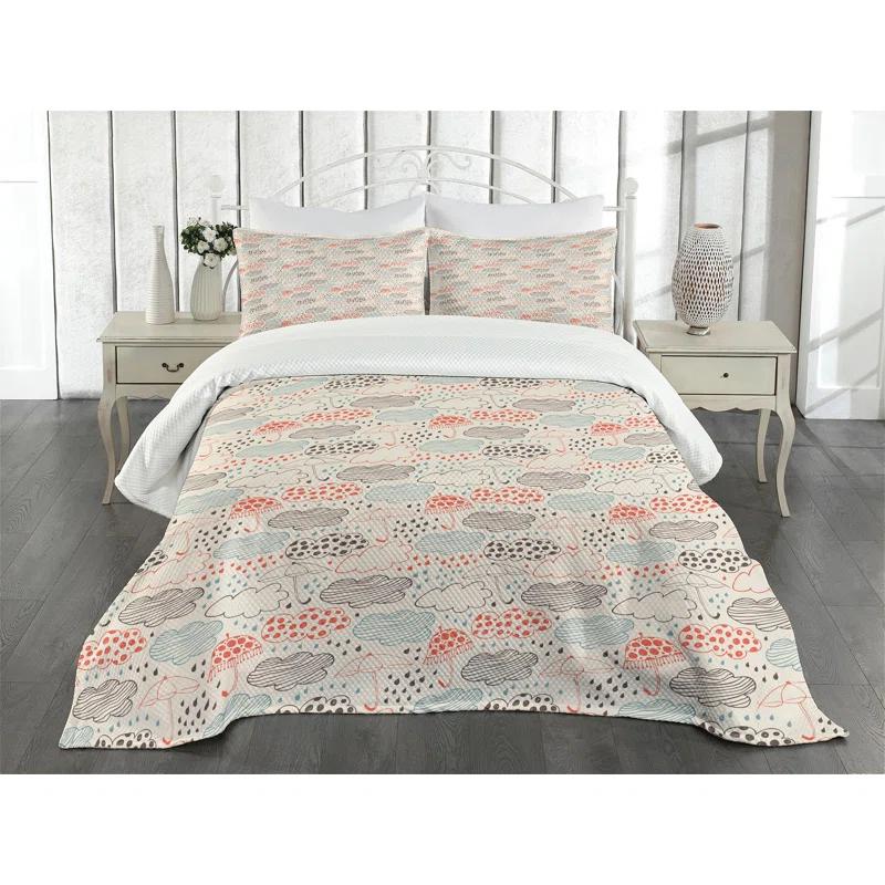 Ambesonne Ambesonne Umbrella Bedspread Set Ornate Clouds Downpour Multicolor