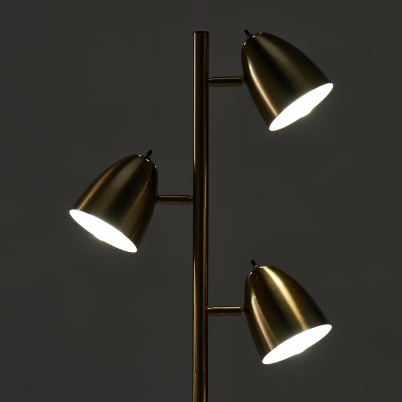 Brightech Jacob 64" Modern 3-Light Adjustable LED Floor Lamp with Gold Brass Finish and Metal Cone Shades, Bulbs Included