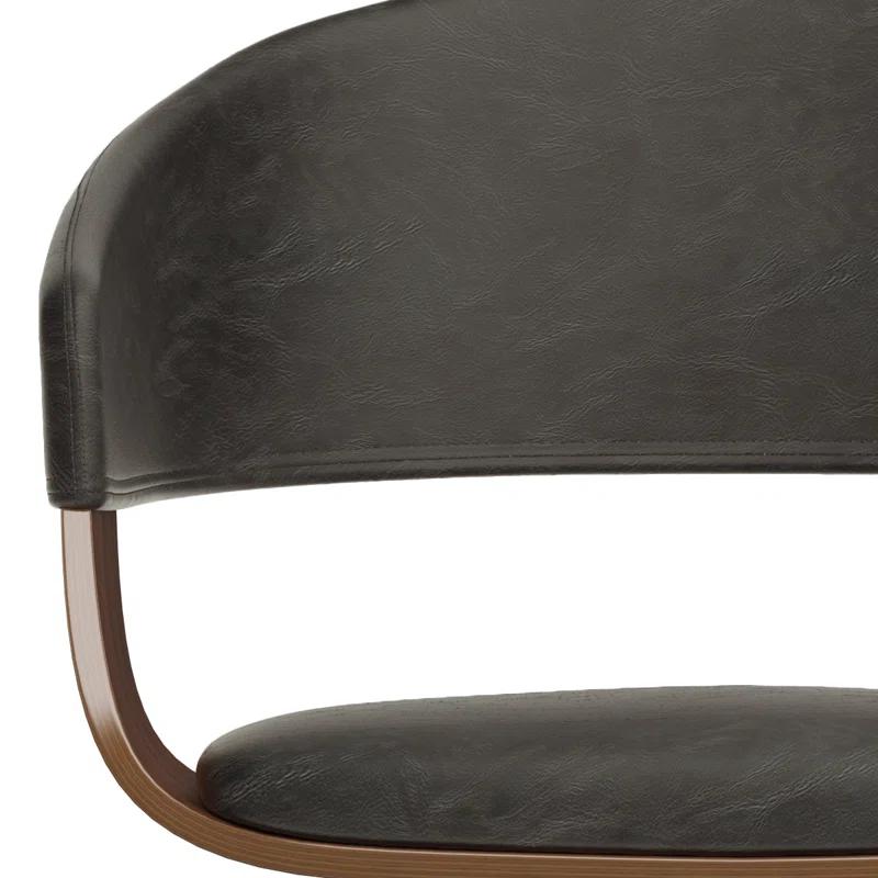 Simpli Home Lowell Bentwood Upholstered Dining Chair with Curved Backrest in Mid-Century Modern Style