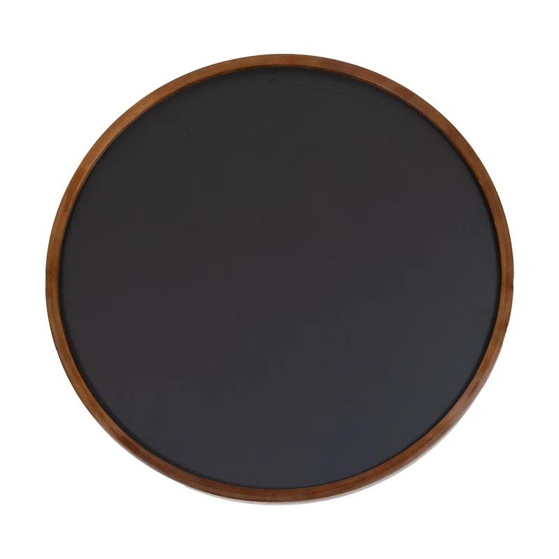 Inbox Zero Round Magnetic Wall Chalkboard With Rustic Brown Frame