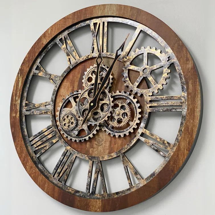 The Gears Clock Wall Clock 24" Round Oversized for Living Room decor with Real Moving Gears America Collection