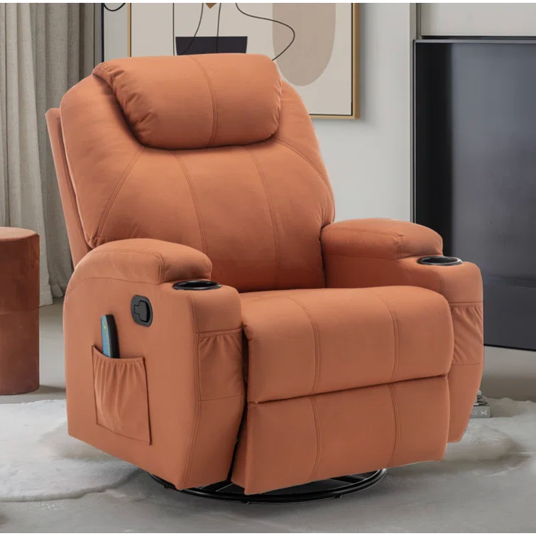 Latitude Run® Recliner Chair, Rocking Chair with Massage and Heat, 360° Swivel Recliner Chairs for Adults, Rocker Manual Recliner with Remote Control and Cup Holder for Living Room