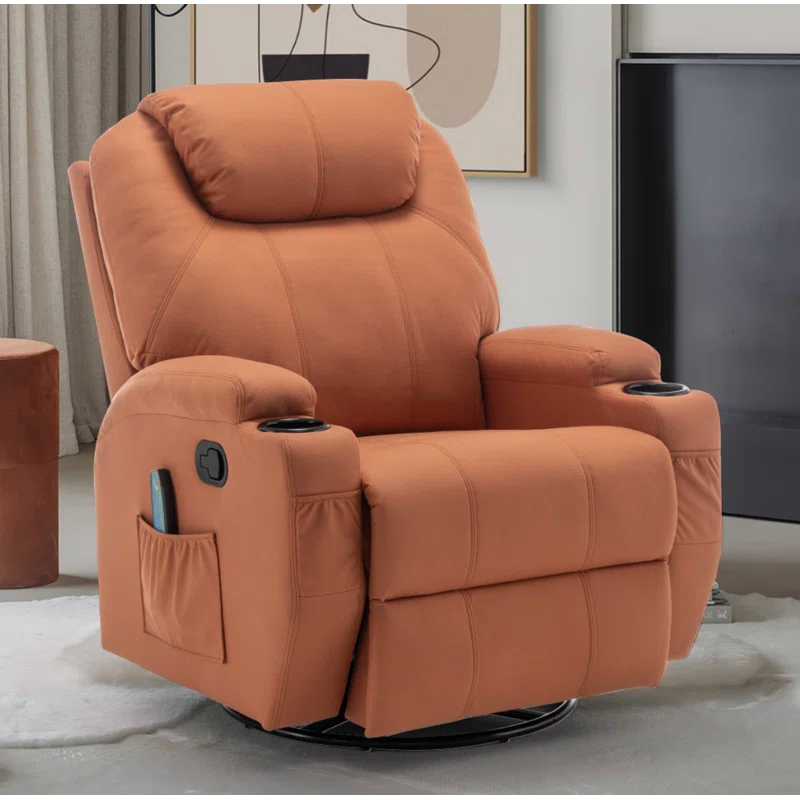 Recliner Chair, Rocking Chair with Massage and Heat, 360° Swivel Recliner Chairs for Adults, Rocker Manual Recliner with Remote Control and Cup Holder for Living Room