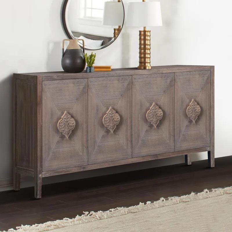 Bungalow Rose Antique Four Door Cabinet For Living Room