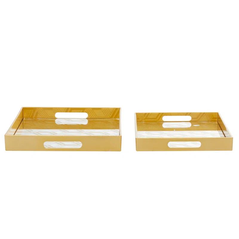 CosmoLiving by Cosmopolitan Plastic Mirrored Geometric Decor Gold Tray Set