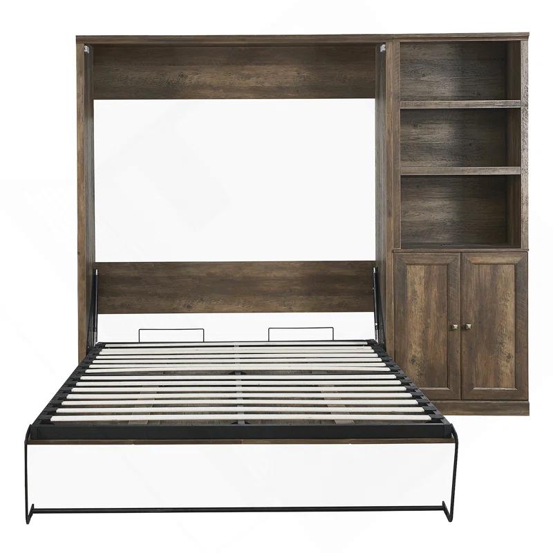 House On Tree Half Self-Close and Open Murphy Bed with 1 Side Cabinet Storage Shelf