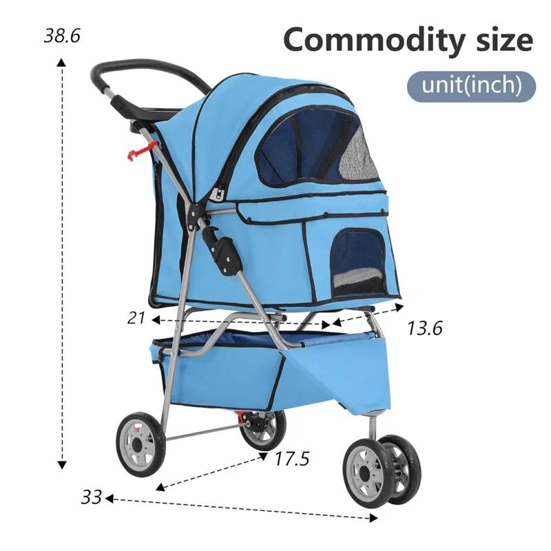 ToccoLeggero Pet Stroller Foldable Dog Stroller 3-Wheel Durable Cat Jogger Stroller For Small And Medium Dogs Cats With Washable Liner Storage Basket Cup Holder