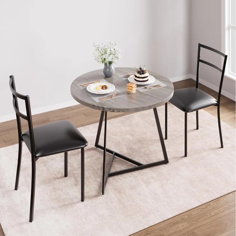 17 Stories Dining Table Set For 2, Round Kitchen Table And Upholstered Chairs For 2, 3 Piece Dining Room Table Set