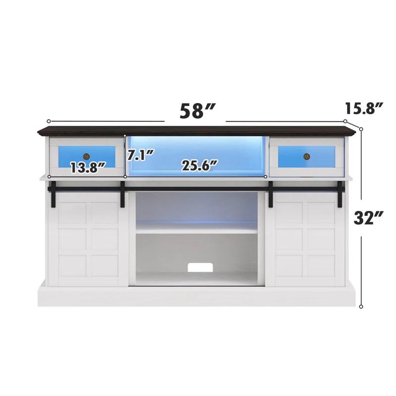 Farmhouse TV Stand W/LED Light, White TV Stand For 65 Inch Tvs, Entertainment Center TV Cabinet Stands With Flip Drawers, Sliding Barn Door TV Center Media Console Table For Living Room Bedroom