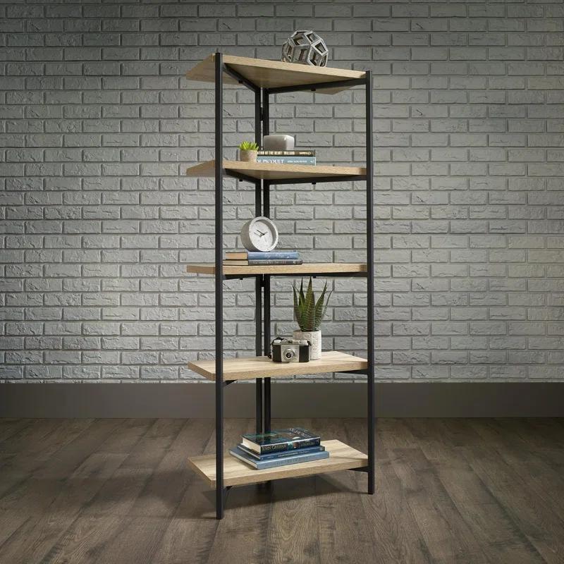 17 Stories North Avenue Industrial Bookcase With Charter Oak Finish - Multi-Purpose Shelf For Books, Photos, And Collectibles