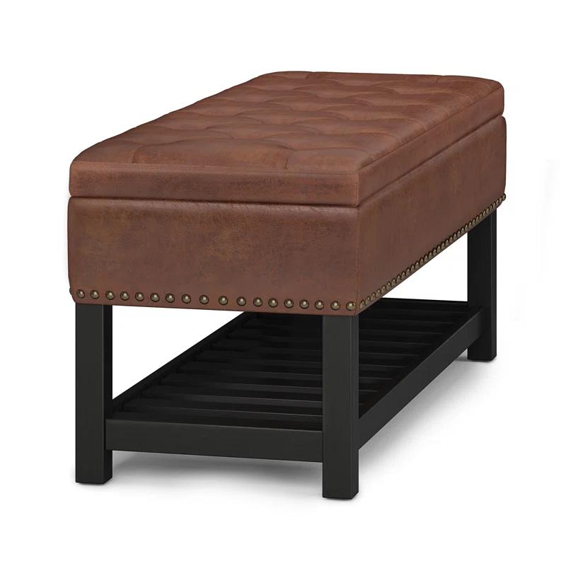 Simpli Home Lomond Faux Leather Upholstered Storage Bench