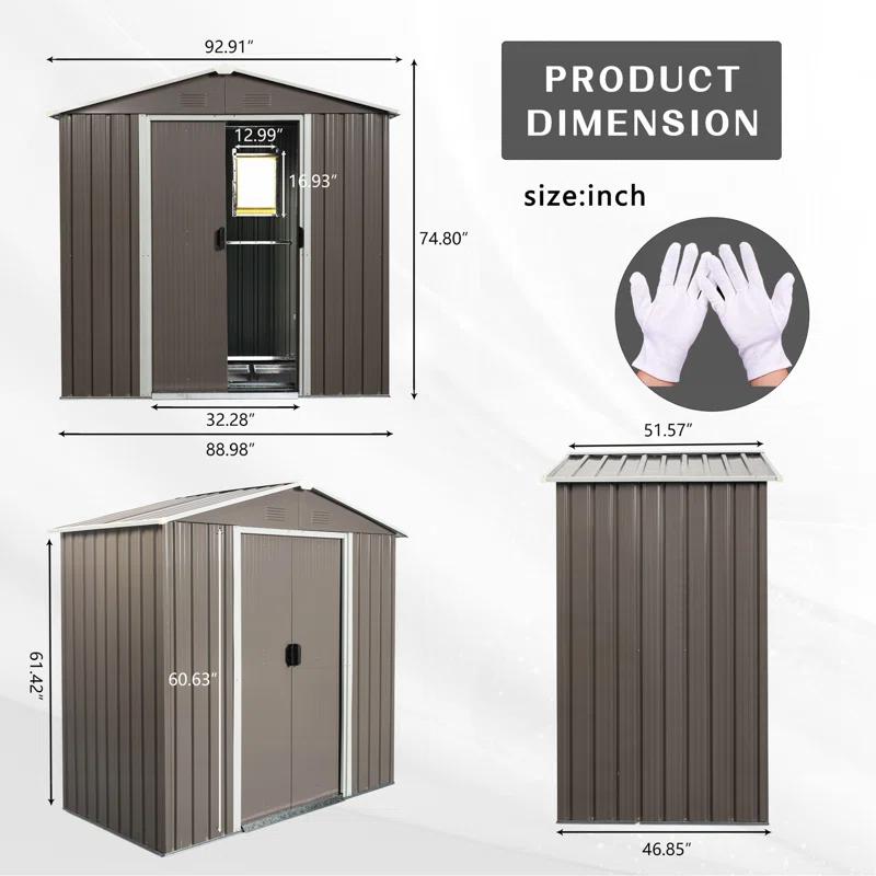 HONGHELEWANG 8Ft X 4Ft Outdoor Metal Storage Shed With Window And Metal Foundation,Gray | Wayfair