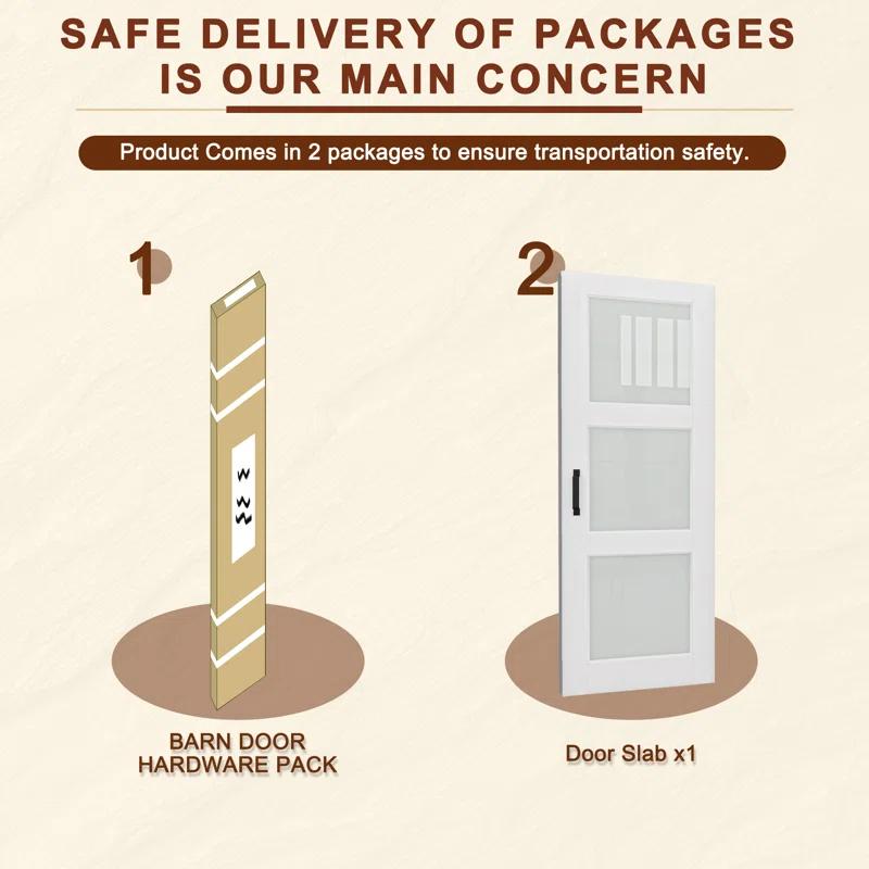 Home Worthy 3-Lite Frosted Glass Solid + Manufactured Wood with Installation Hardware Kit Sliding Barn Door(No Assembly Required) | Wayfair