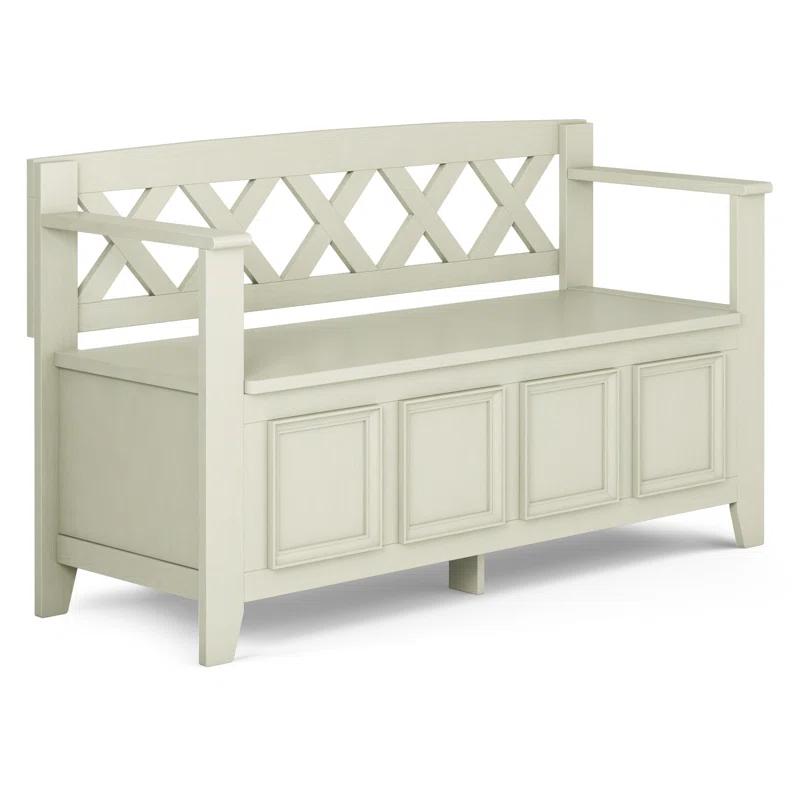Simpli Home Amherst 48"W Solid Wood Entryway Storage Bench with Lift-Top Lid and Dual Compartments