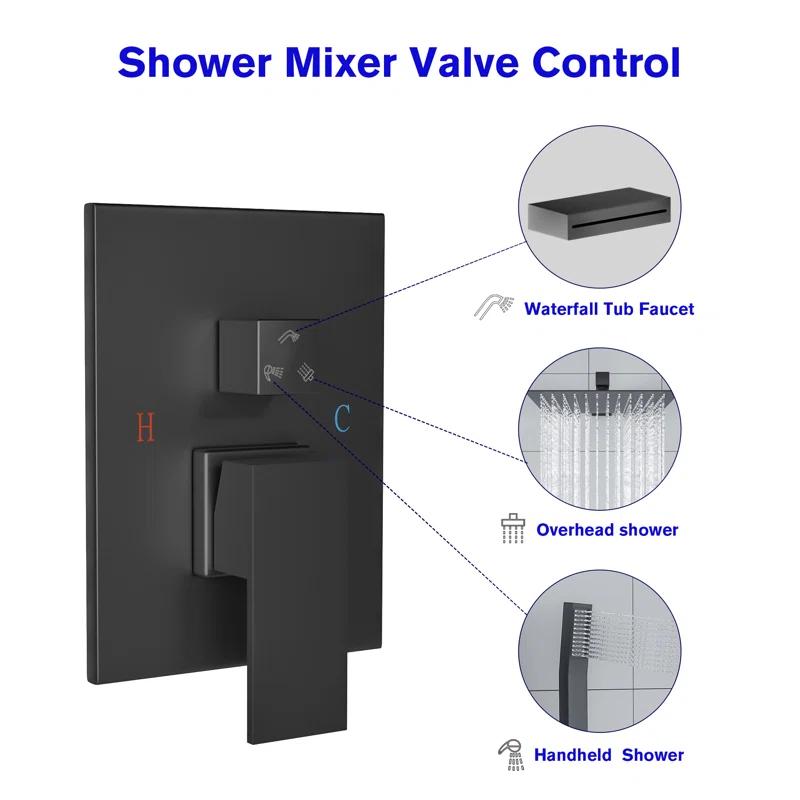 Kichae KE-KH-SLF16013-B 12 Inch Dual Shower Head Wall Mounted Shower System with Rough-In Valve