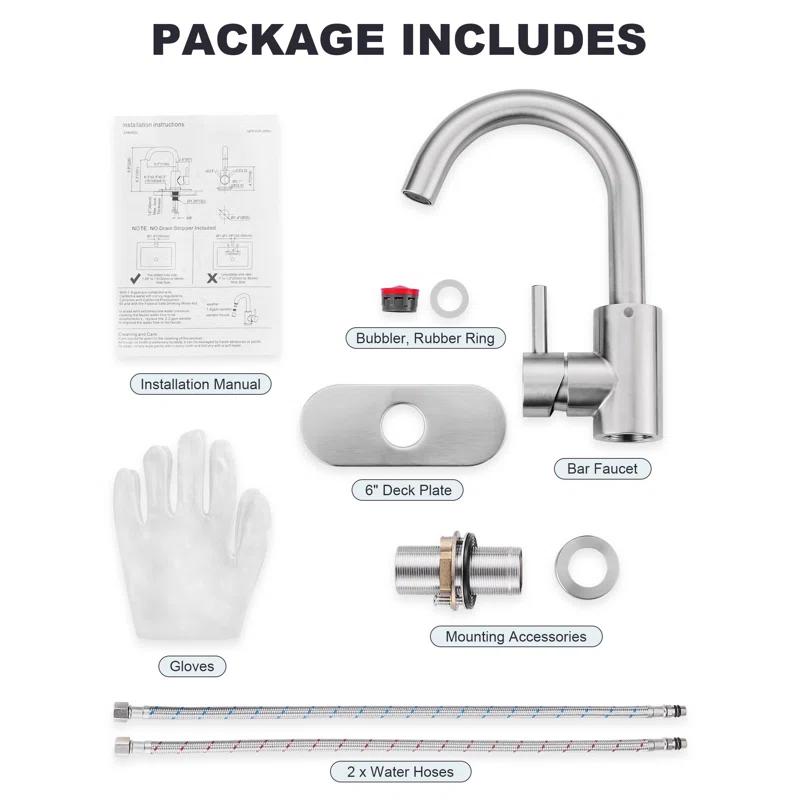 AVITAS TS14D05 Single Handle Stainless Steel Bar Kitchen Faucet With Swivel Spout And Deckplate