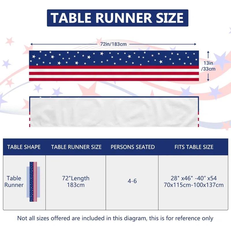 The Holiday Aisle® Independence Day Table Runner 13X72 Inches American Flag 4Th Of July Linen Table Runners Seasonal Winter Festive Holiday Table Decoration