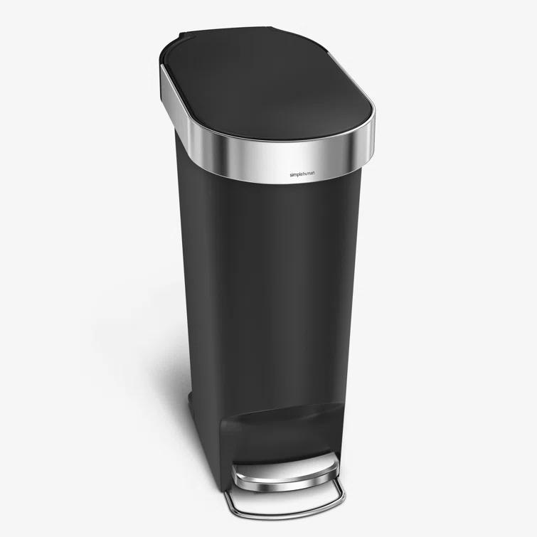 Simplehuman 40 Liter Slim Kitchen Trash Can, Black Plastic