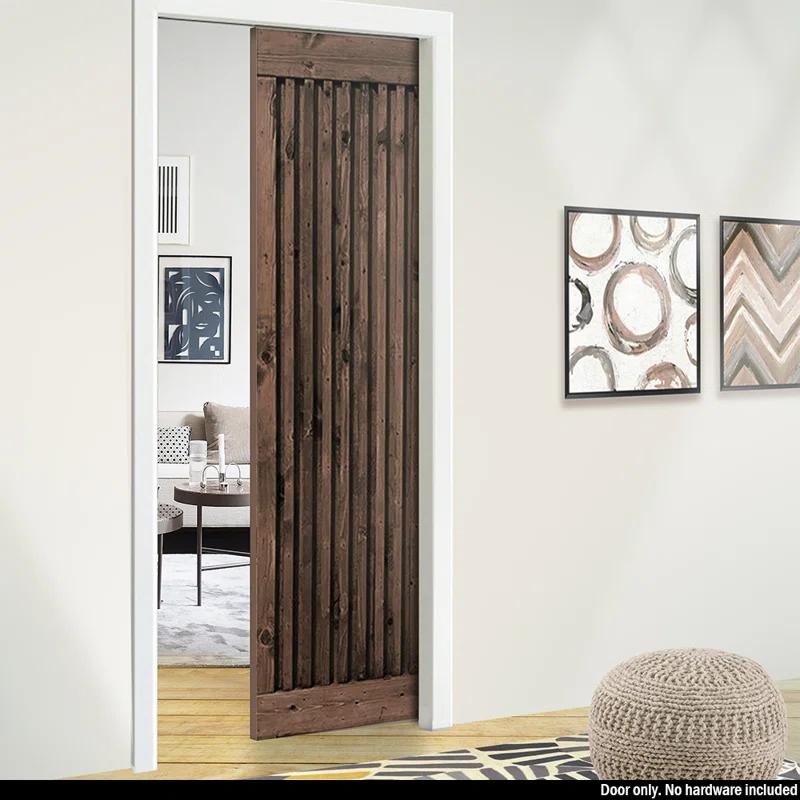 Calhome 84'' Solid Wood Paneled without Installation Hardware Kit Barn Door