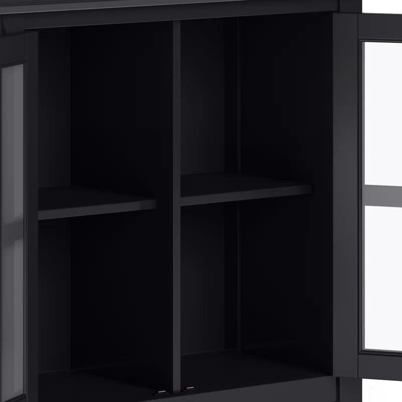 Simpli Home Artisan 30"W Solid Wood 2-Shelf Low Storage Cabinet with Glass Doors and Adjustable Shelves