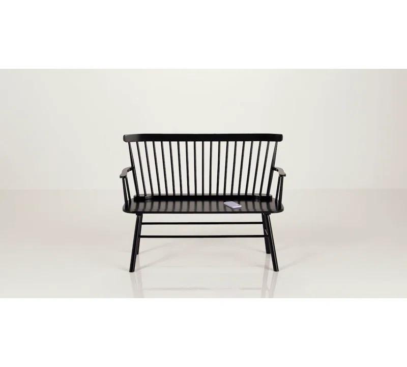 Transitional Black Wooden Spindle Back Bench with Splayed Legs