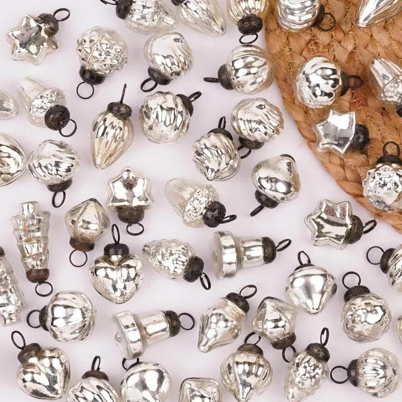 25 Piece Silver Mercury Glass Christmas Ornaments Vintage Christmas Decorations For Tree, Halloween, New Year, Valentine Day, Holidays, Event And Wedding Party Decor