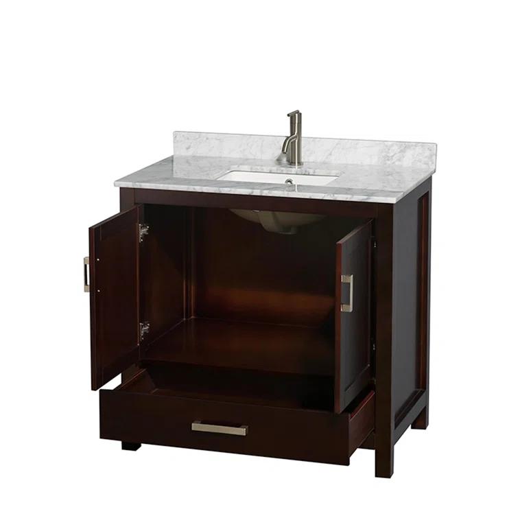 Wyndham Collection Sheffield 36" Freestanding Single Bathroom Vanity with Marble Top