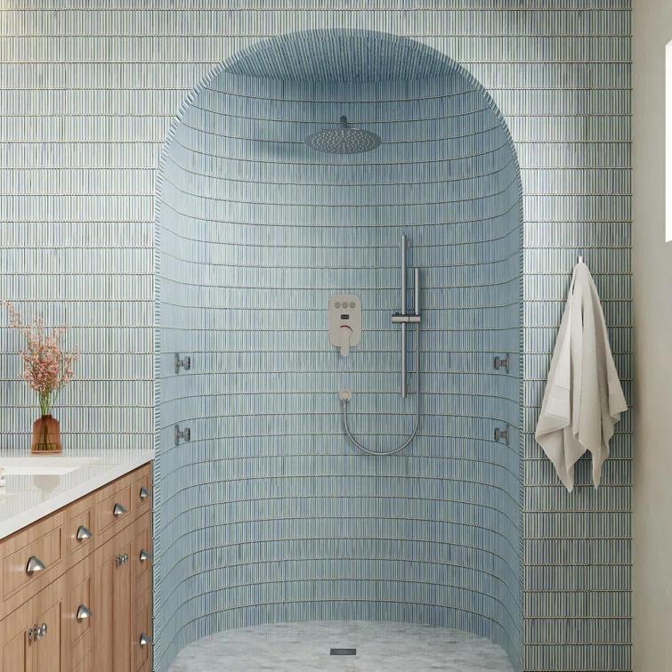 CASAINC 3-Function 12 Inch Temperature Digital Display Shower System With 2-Setting Slider Bar Handheld And 4Pcs Body Jets BR01009SX12BN