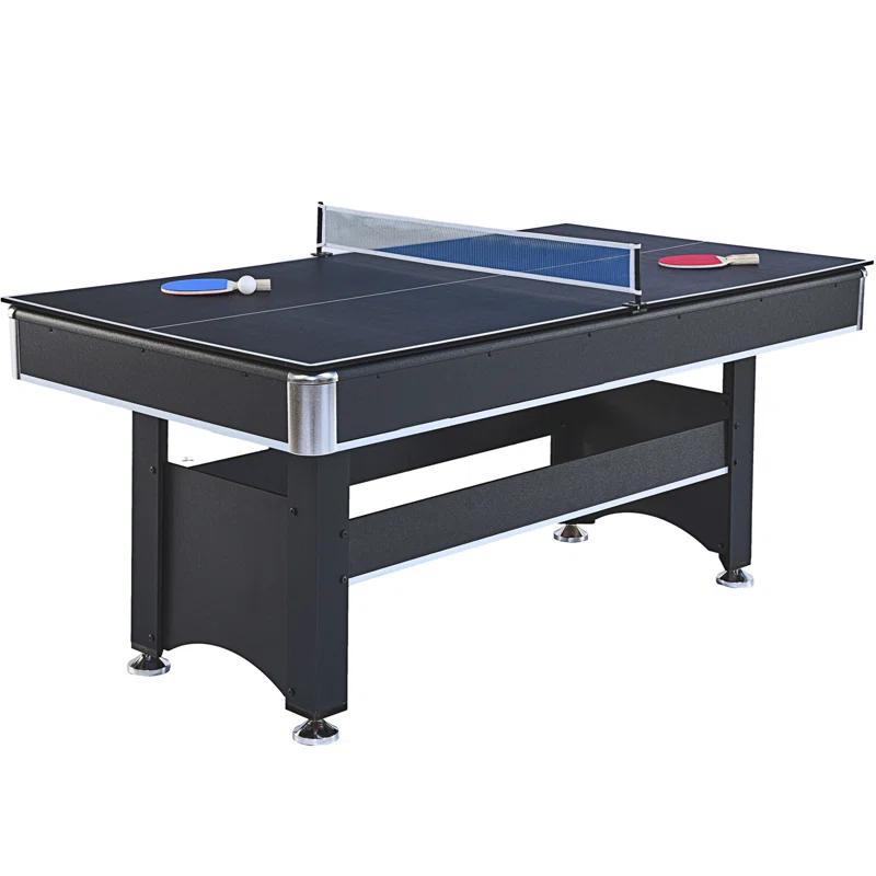 ALPHANEO 6-Ft Pool Table With Table Tennis Top - Black With Red Felt