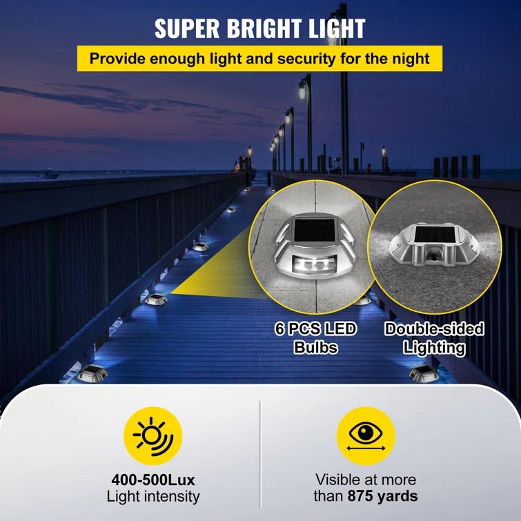 VEVOR Solar Dock Lights Low Voltage Solar Powered Integrated LED Metal Pathway Light Pack (Set of 8)