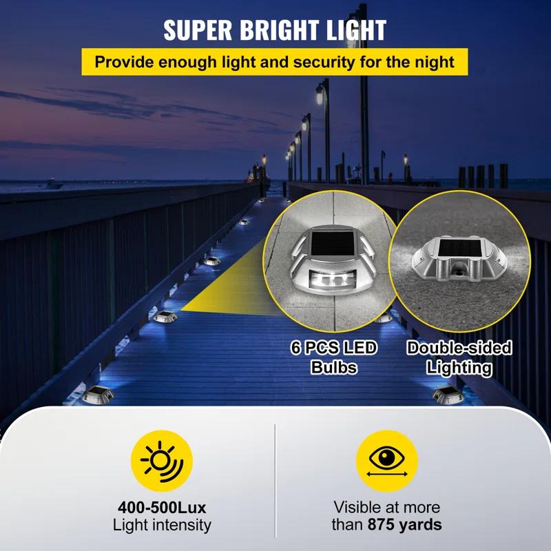 VEVOR Solar Dock Lights Low Voltage Solar Powered Integrated LED Metal Pathway Light Pack (Set of 8)