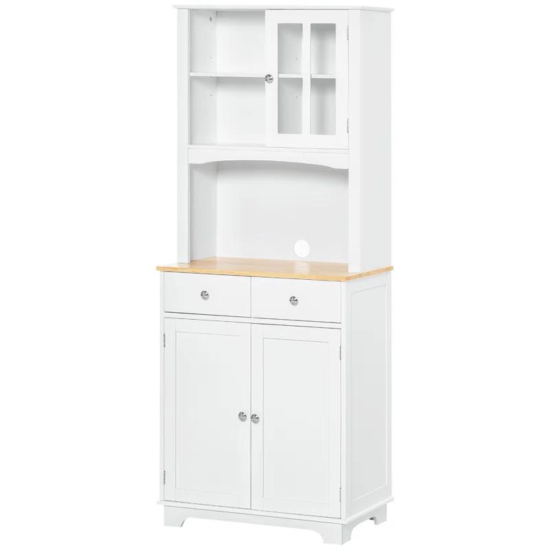 Lark Manor™ HOMCOM Freestanding 67" Kitchen Buffet With Hutch, Pantry Cabinet With Microwave Stand, Adjustable Shelf, 2 Drawers, Cupboard, White