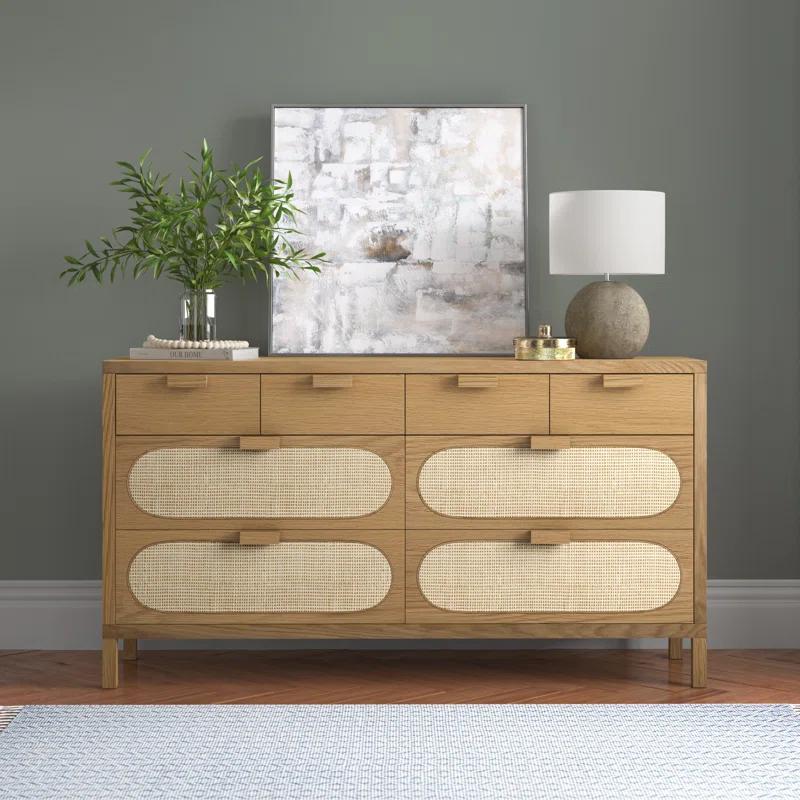Alder Cane Paned 8-Drawer Dresser