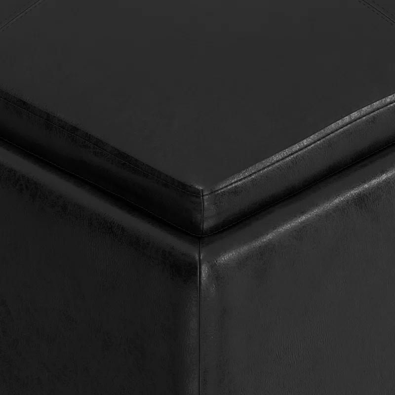 Simpli Home Avalon 35"W Upholstered Square Coffee Table Storage Ottoman with Flip-Over Trays