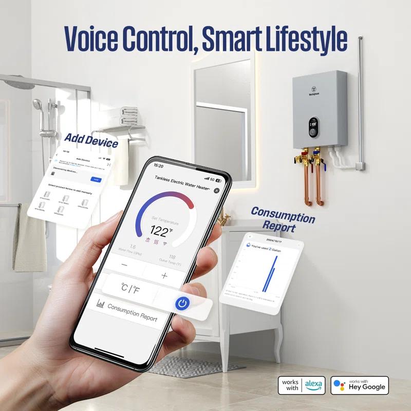 Westinghouse Apolo Performance 27 kW 6.3 GPM 240-Volt Smart WiFi Control Tankless Electric Water Heater