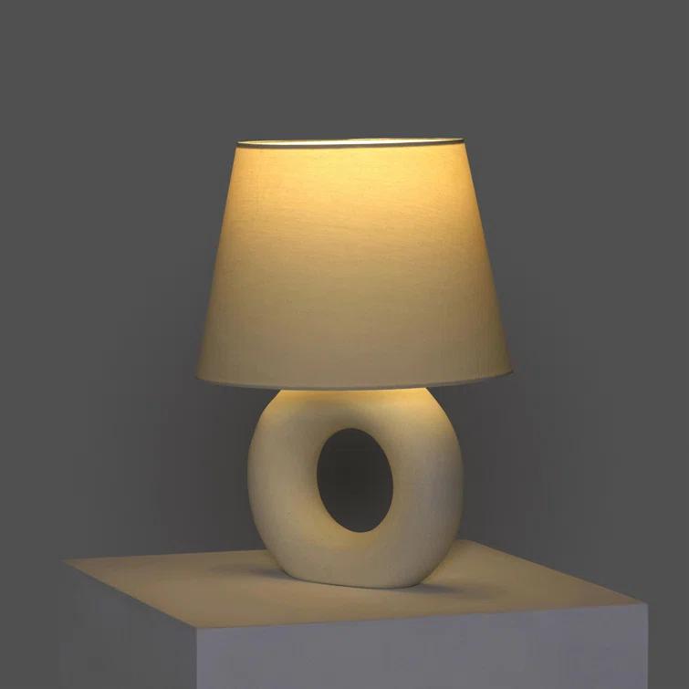 Brightech Chloe 15.5" Modern LED Table Lamp with Circular Ceramic Base and Natural Cotton Shade