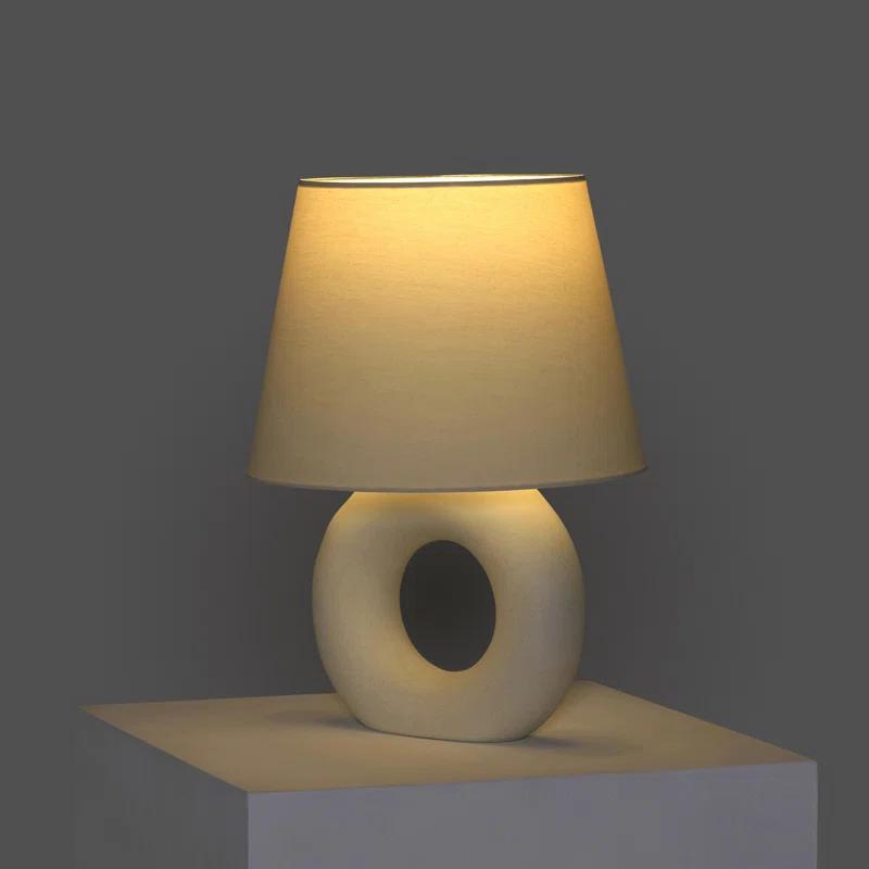 Brightech Chloe 15.5" Modern LED Table Lamp with Circular Ceramic Base and Natural Cotton Shade