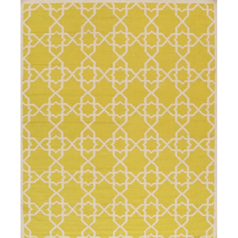 Pasargad Geometric Handmade Flatweave Wool Ivory/Yellow Area Rug