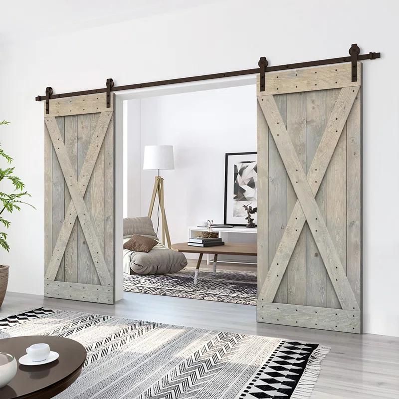Calhome 84'' Solid Wood Paneled Painted with Installation Hardware Kit Barn Door