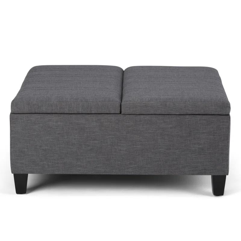 Simpli Home Ellis 36"W Upholstered Square Coffee Table Storage Ottoman with Split Lift Top