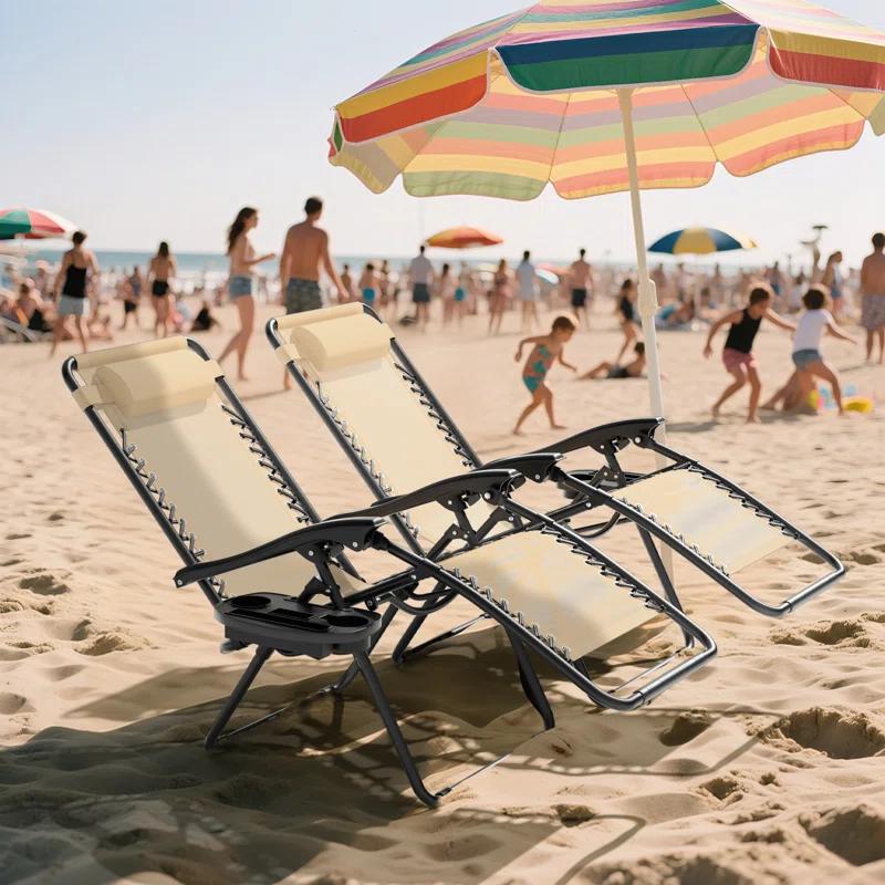 Arlmont & Co. Zero Gravity Chairs Recliners Outdoor Adjustable Foldable Reclining Lounge Chairs with Cup Holder & Reviews | Wayfair