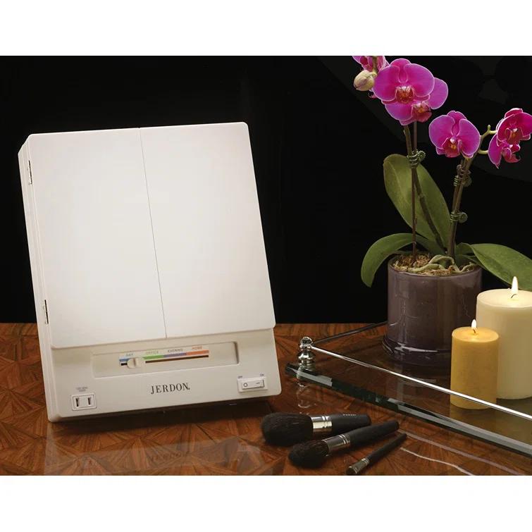Symple Stuff Washington Mews TriFold Lighted Tabletop Makeup Mirror, Plug In