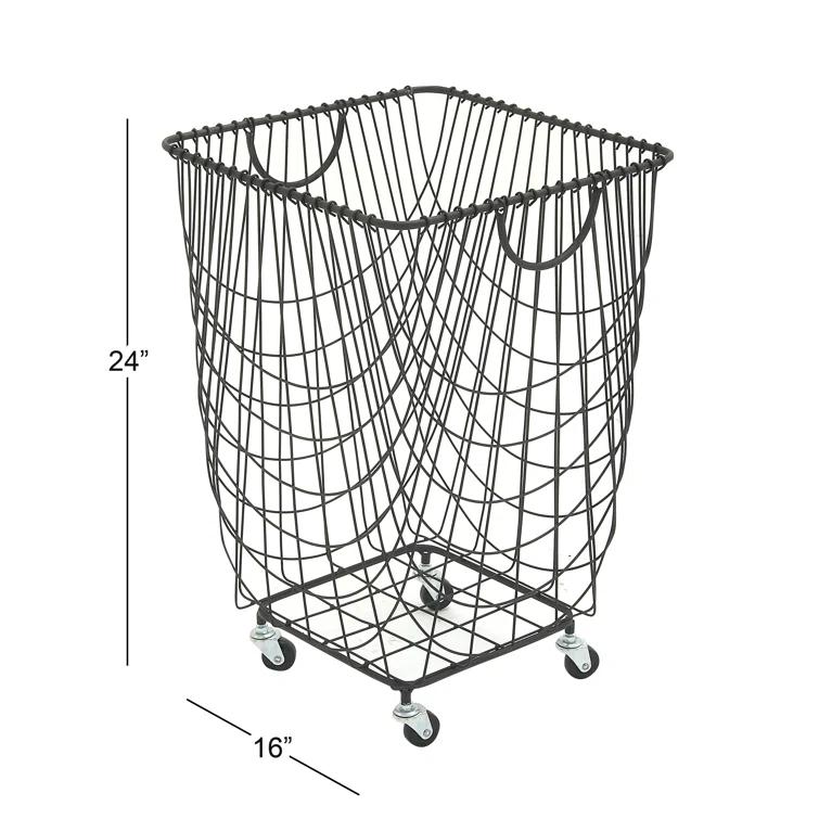 Metal Deep Set Metal Mesh Laundry Basket Storage Cart with Wheels and Handles