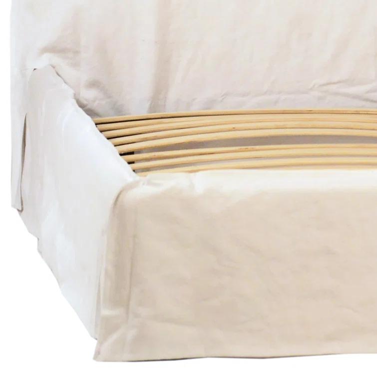 Whitney Queen Ivory Linen Upholstered Platform Bed with Headboard