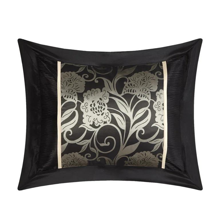 Nanshing America, Inc Fennville Black/Gold/Beige Microfiber 7 Piece Comforter Set