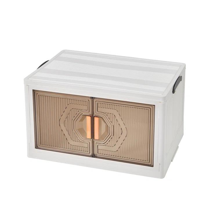 Rebrilliant Canas 3 Pack Stackable Storage Bins Folding Organizer Boxes Collapsible Closet With Doors Wheels Lids