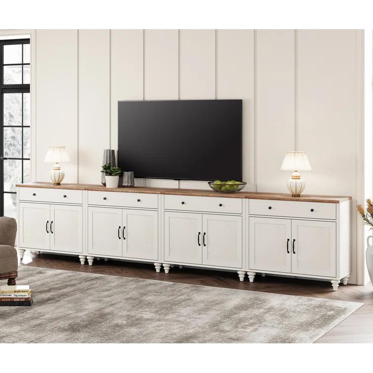 Alcott Hill® Farmhouse TV Stand For 85 Inch TV With 8 Doors And 4 Drawers, Entertainment Center TV Console Table With Storage Cabinets