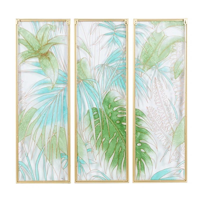 CosmoLiving by Cosmopolitan Cosmoliving By Cosmopolitan Set Of 3 Green Glass Wall Decor